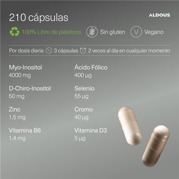 Myo-Inositol + D-Chiro-Inositol - 210 Capsules - Équilibre Hormonal Féminin - Aldous-lateral