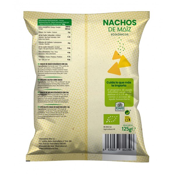 Nachos de maiz natural bio 125g Sol Natural-trasera