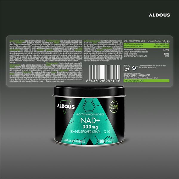 NAD + 100% with Niacinamide, Resveratrol, Q10 - 100 Days - Energy, Anti-Aging-izquierda