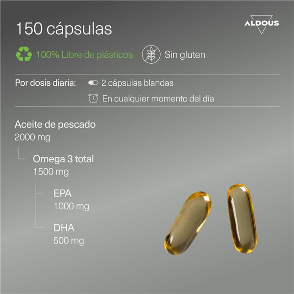 Oméga 3 Capsules Premium - 1000 mg d'EPA et 500 mg de DHA - 150 capsules-lateral