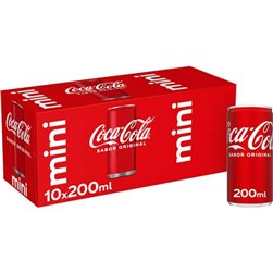 Pack de 10 mini canettes de Coca-Cola goût original.