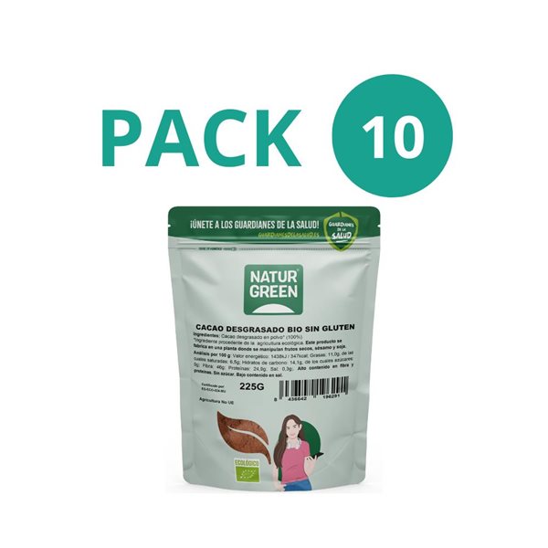 Pack de 10x Cacao dégraissé Bio 225g NaturGreen-lateral