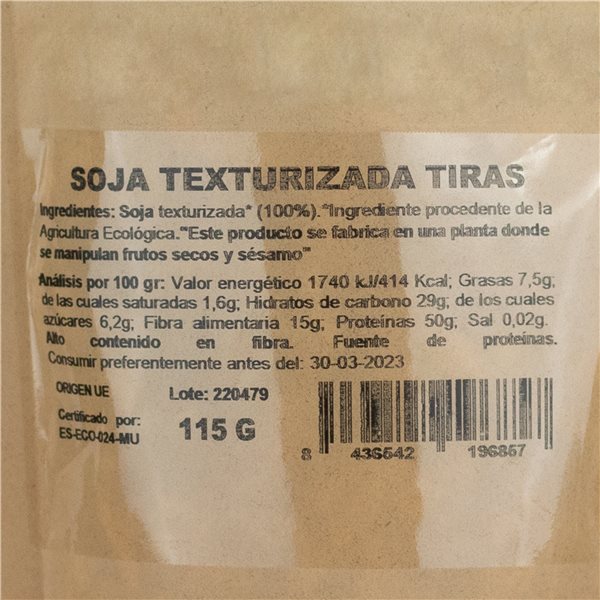 Pack 10x Soja texturizada tiras Bio 115g Naturgreen
Paquet de 10x Soja texturée en lanières Bio 115g Naturgreen-izquierda
