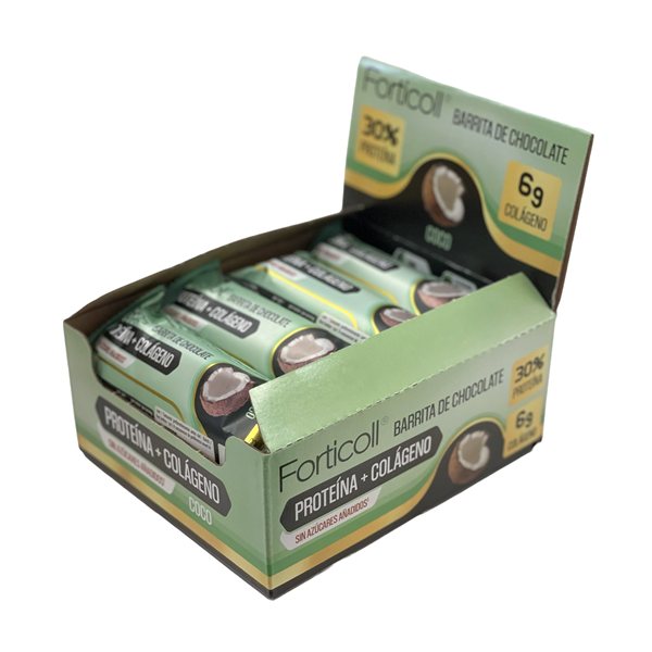 Pack 12x Collagen Coconut Protein Bar 50 g Forticoll-trasera