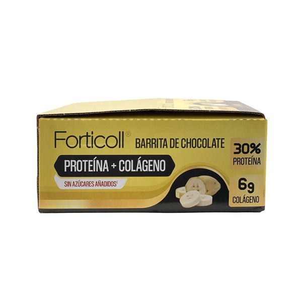 Pack 12x Collagen Protein Bar Banana 50 g Forticoll-izquierda