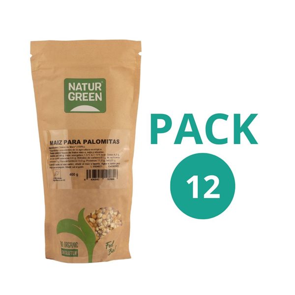 Paquet de 12x Maïs à éclater biologique 400g NaturGreen-izquierda