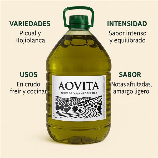 Pack de 2 bidons d'huile d'olive vierge extra AOVITA 5L - Qualité premium au meilleur prix-detalle