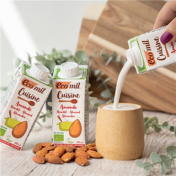 Pack 24x Crema de Almendra para cocinar ecológica 200 ml EcoMil Cuisine-izquierda