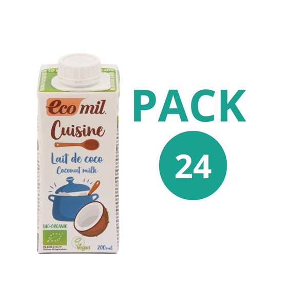 Paquet de 24x Lait de coco bio pour cuisiner 200ml Ecomil-detalle