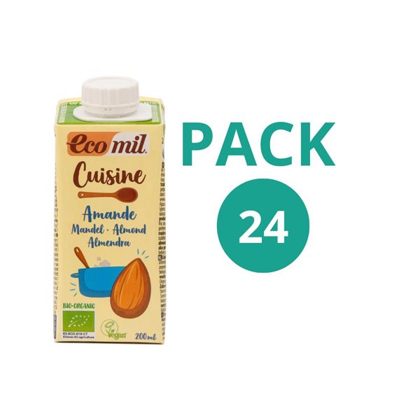 Paquet de 24x Crème d'amande biologique pour cuisiner de 200 ml. EcoMil Cuisine-detalle