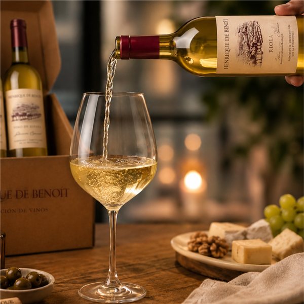 Pack 3 Flaschen Rioja-Wein D.O.Ca Henrique Benoit | 2 Premium Weißweine und 1 Rotwein Crianza Reserva de Parcela | Elegantes Geschenk | Rioja Sammlungs-Pack-trasera