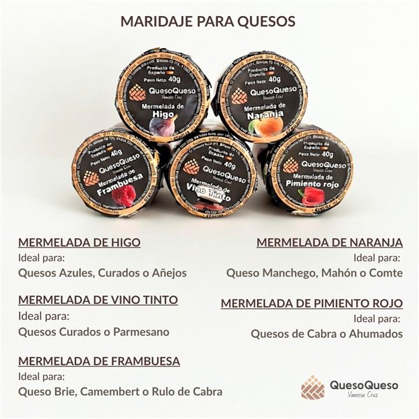 Pack 5 Mermeladas Artesanales Gourmet para Quesos | Sabores Variados (Higo, Naranja, Frambuesa, Vino Tinto y Pimiento Rojo) (200g) | Maridaje para Quesos Curados y Semicurados-detalle