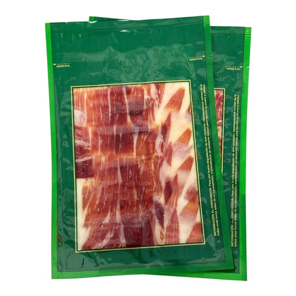PACK 5 ENVELOPES OF IBERIAN ACORN-FED HAM 50% IBERIAN BREED SLICED BY KNIFE (100G/ENVELOPE)-lateral