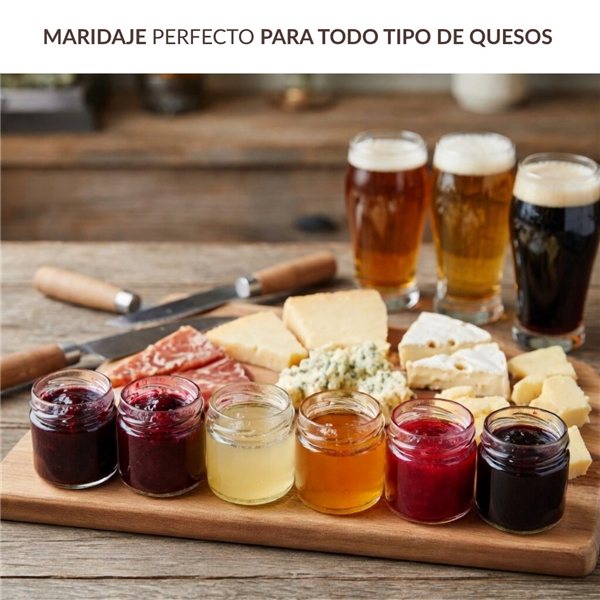 Pack 6 Mermeladas Artesanales Gourmet para Quesos | Sabores Variados (Higo, Vino Tinto, Pimiento Rojo, Cava, Cerveza y Arándanos) (240g) | Maridaje para Todo Tipo de Quesos-lateral