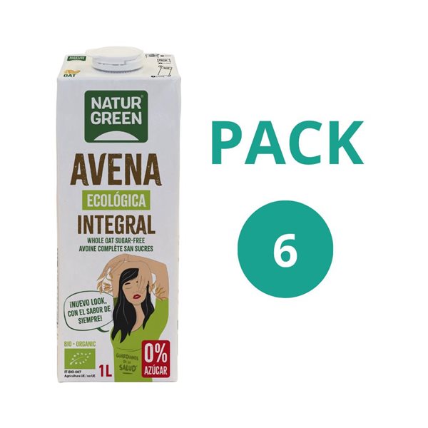 Pack 6x Boisson à l'Avoine Intégrale 0% Sucres Bio 1L NaturGreen-izquierda