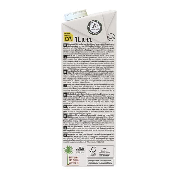 Pack 6x Boisson de Noix de Coco Bio Nature 1l Ecomil-izquierda