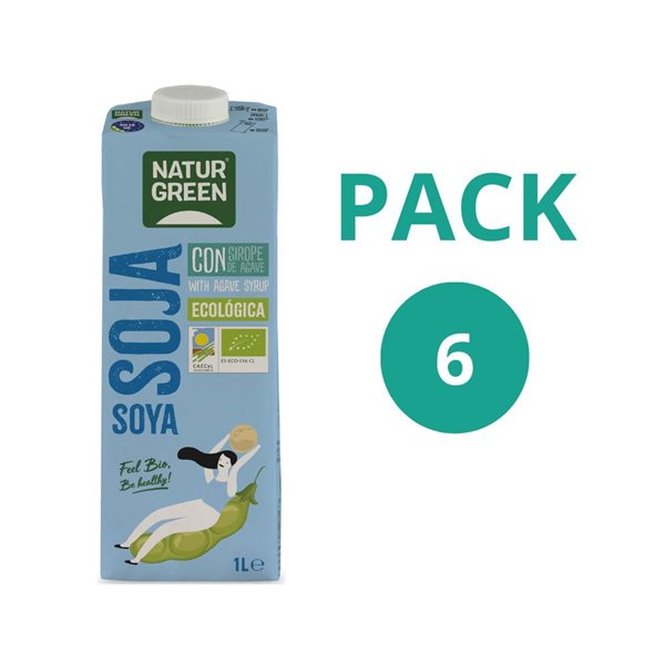 Pack de 6 boissons à base de soja biologique avec agave 1l NaturGreen-lateral
