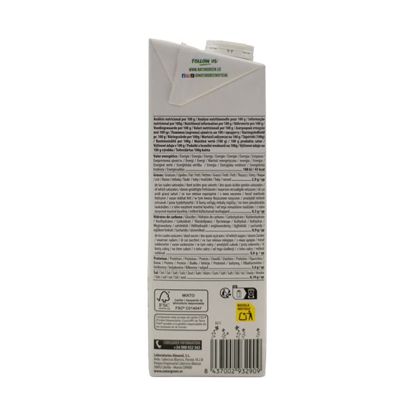 Pack 6x Boisson de Soja Naturelle Bio 1l NaturGreen-trasera