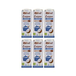 Pack of 6 Organic Coconut Milk for Cooking 1L Ecomil
