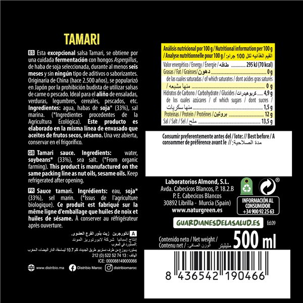 Pack of 6 Organic Tamari Sauce 500 ml NaturGreen-trasera