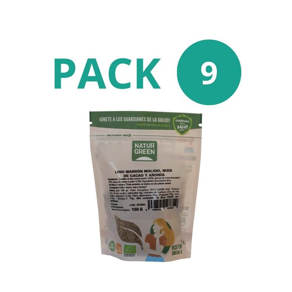 Pack de 9 sachets de graines de lin, de fèves de cacao et d'aronia Bio 150g NaturGreen-detalle