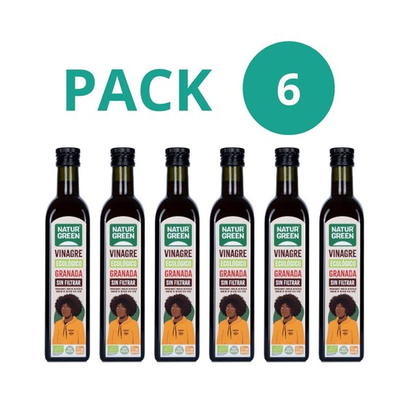 Pack de 6 vinaigres de grenade non filtrés Bio 500ml Naturgreen-izquierda