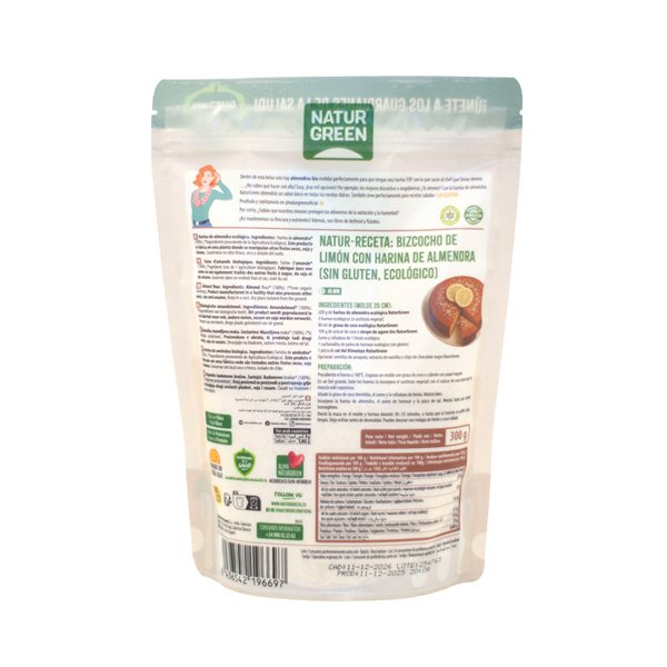 Pack 8x Farine d'amande Bio 300 g NaturGreen-lateral