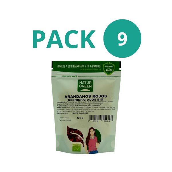 Pack of 9 Organic Dried Cranberries 125g NaturGreen-izquierda