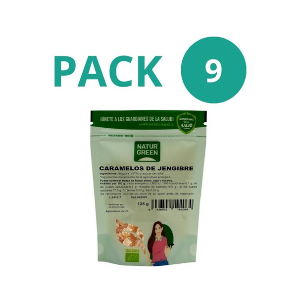 Paquet de 9x Bonbons au Gingembre Bio 125g NaturGreen-trasera