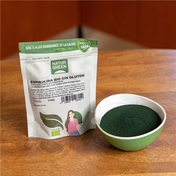 Pack of 9x Organic Spirulina Powder 175g NaturGreen-trasera