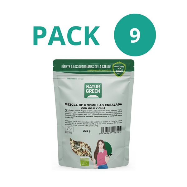 Paquet 9x Mélange 6 Graines Salade Goji et Chia Bio 225 g NaturGreen-detalle