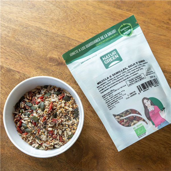 Pack de 9 unités de mélange de 6 graines salade goji et chia bio (225 g)-trasera