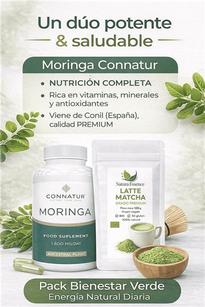 Pack Bienestar Verde – Moringa 1600 mg + Matcha Latte Premium Bio-detalle
