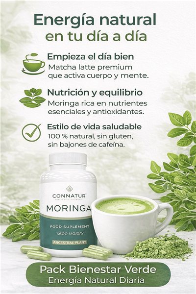 Pack Bienestar Verde – Moringa 1600 mg + Matcha Latte Premium Bio-lateral