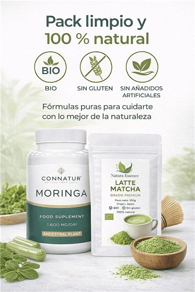 Pack Bienestar Verde – Moringa 1600 mg + Matcha Latte Premium Bio-trasera