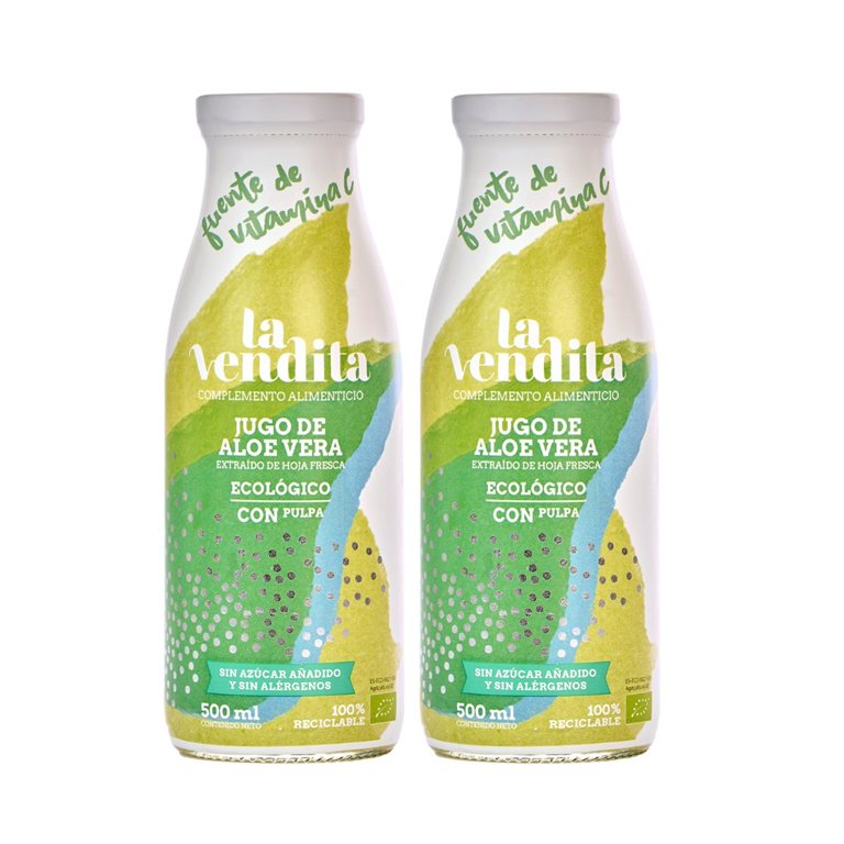 Pack of 2 Organic Pure Aloe Vera Juices with Pulp 500 ml of La Vendita |  mentta.com