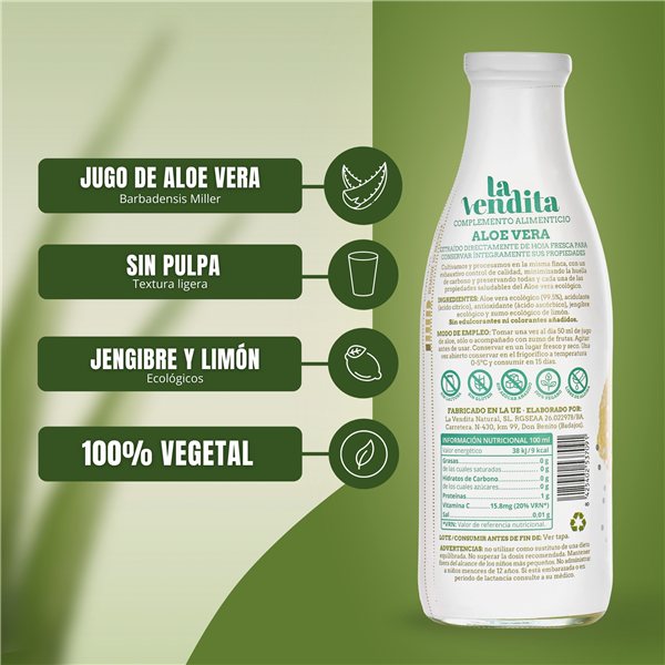 Pack de 2 jus d'aloe vera pur biologique sans pulpe 1L-lateral