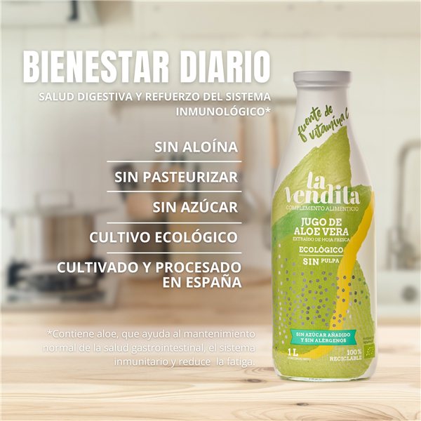 Pack of 4 pure organic Aloe vera juices without pulp 1L-detalle