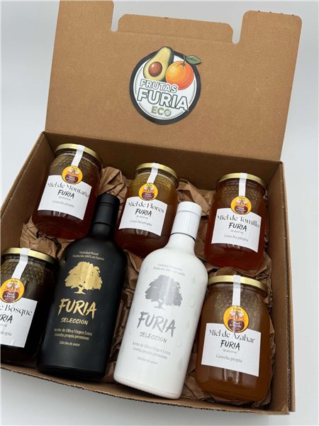 Pack Gourmet Mieles FURIA + Aceite Arbequina & Picual-lateral