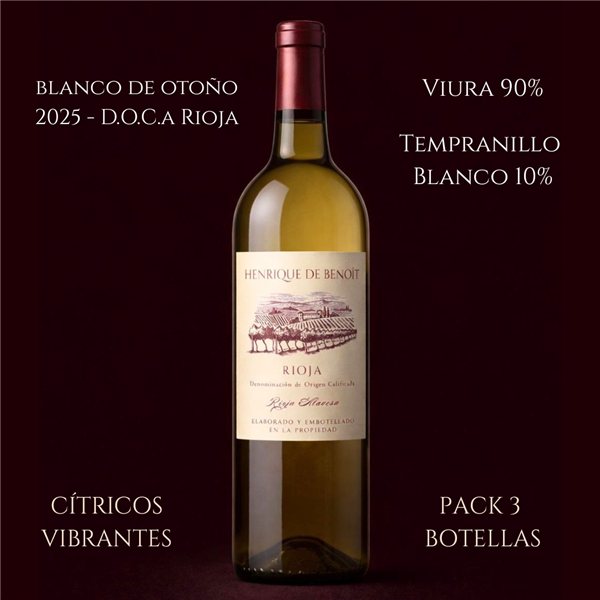 Pack Vino Blanco Rioja D.0. Viñedo de Zona | Pack 3 Botellas 750 ml | Viura 90% y Tempranillo 10% | Caja Vino Blanco Premium | Regalo Gourmet-lateral
