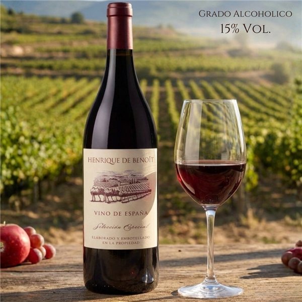 Red Wine Reserva Pack 2020 Henrique de Benoit | Tempranillo 45% Syrah 45%, Graciano 10% | 12 Months Barrel + 5 Years Bottle | 3 Bottles 750 ml | Gourmet Gift Red Wine Campiña - Madrid-detalle
