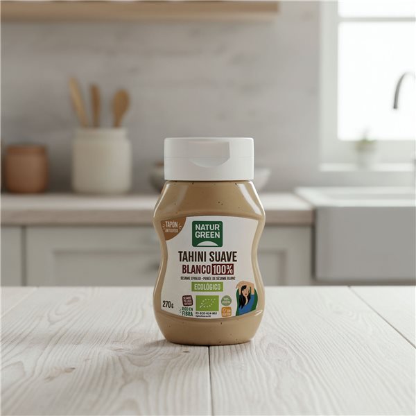 Paquet de 6 Tahini Doux Blanc Bio Anti-goutte 270 g NaturGreen-trasera