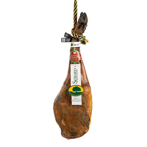 Paleta 100% raza ibérica, pata negra, D.O.P. Dehesa de Extremadura, Señorío de Montanera-izquierda