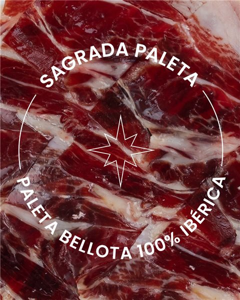 Paleta de Bellota 100% ibérique nourrie au gland "Sagrada Paleta" +30 mois de maturation - Tranchée en 15 enveloppes Fetas tranchées 15 enveloppes 80gr + 1 Puntas-lateral