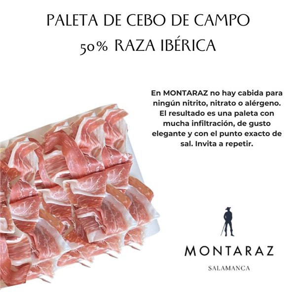 Paleta de Cebo de Campo Ibérica Montaraz | 50% Raza Ibérica | Curación 24 Meses | Pieza Entera de 4,5-5 kg | 100% Natural | Sin Aditivos ni Conservantes-lateral