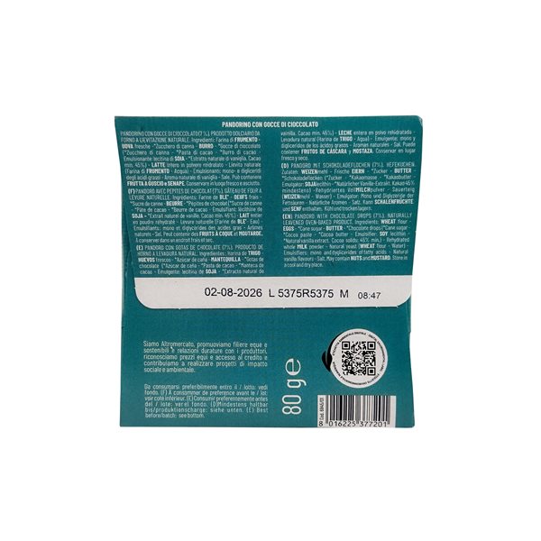 Pandorino con pepitas de chocolate 80 g-trasera