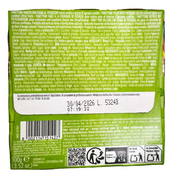 Panettone pistacho 'Vergani' 100gr.-detalle