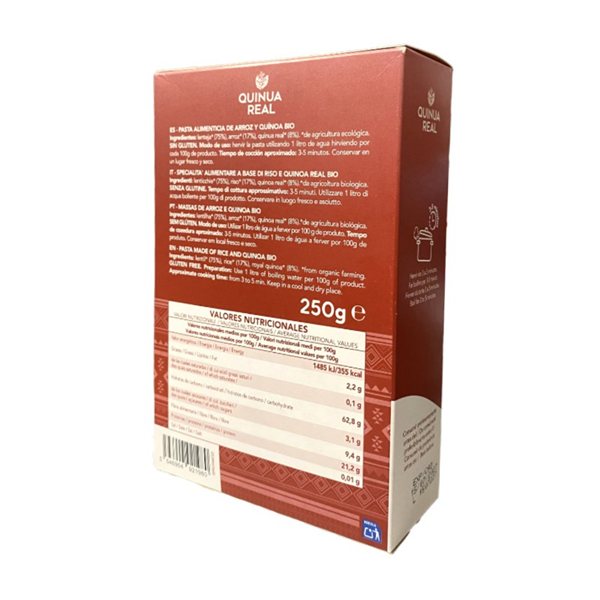 Protein pasta made from royal quinoa, rice, and lentils Bio 250g Quinua Real.-detalle