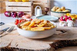 "Patatas a lo pobre" se traduce al inglés como "Poor man's potatoes."