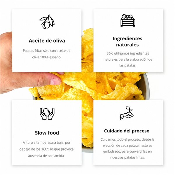 Patatas Fritas Gourmet | Pack Surtido 6 Bolsas Patatas Artesanas con Aceite de Oliva Virgen | Sin Sal + Ajo + Pimentón + Sal Marina + Cayena + Trufa | Snack Premium-detalle